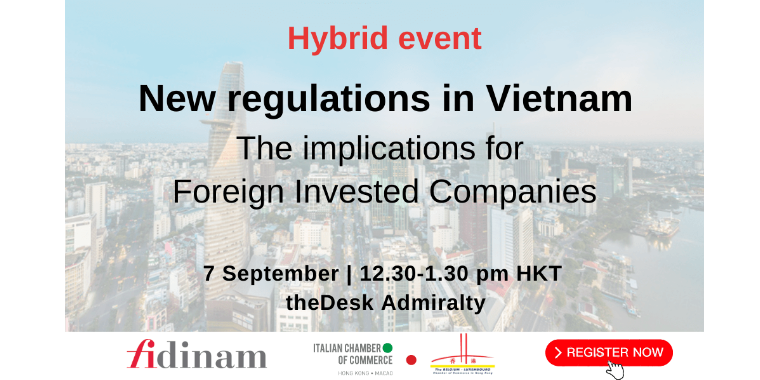 Flyer of the webinar that reads: Foreign-invested company incorporation in Vietnam under the new regulation